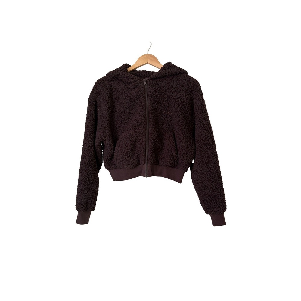 SKIMS Teddy Zip Up Hoodie Espresso Brown Cropped Fleece XS Jacket - Picture 2 of 10